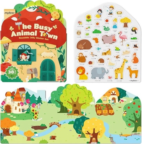 mideer Zestaw wielorazowych żelowych naklejek | The Busy Animal Town