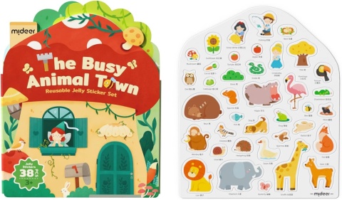 mideer Zestaw wielorazowych żelowych naklejek | The Busy Animal Town