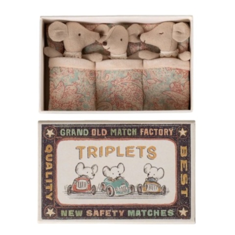 Maileg Triplets – baby mice in a matchbox | check pattern
