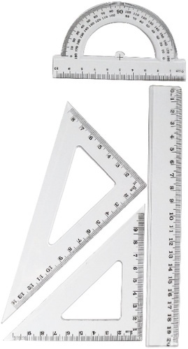 Zestaw geometryczny transparentny 4 elementy linijka kątomierz ekierki