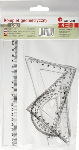 Zestaw geometryczny transparentny 4 elementy linijka kątomierz ekierki