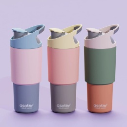 Asobu Butelka termiczna ze słomką Cosmic | pastel peach 1 l