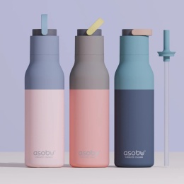 Asobu Butelka termiczna ze słomką Metro | pastel blue 600 ml