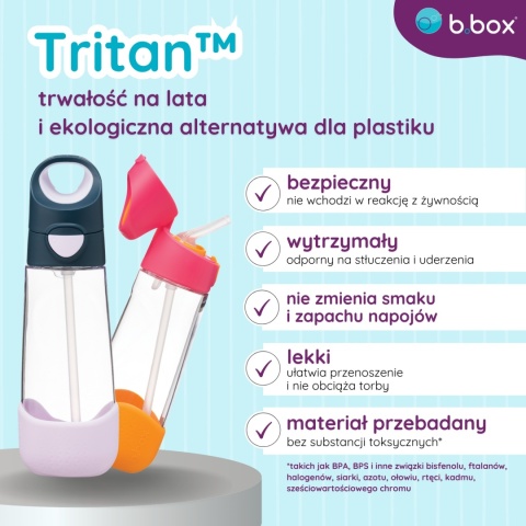 b.box Bidon dla dziecka - butelka na wodę ze słomką tritanowa 600ml Indigo Rose