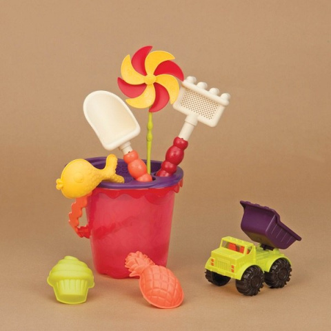 B.toys Wiaderko z akcesoriami do piasku - czerwone Sands Ahoy!