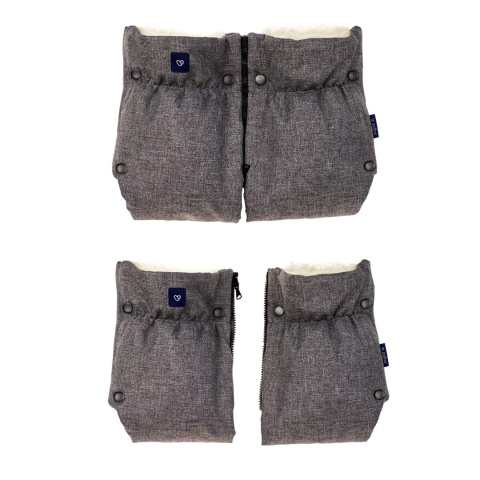 ZAFFIRO dwuczęściowe mufki 2w1 do wózka z wełną - melange grey