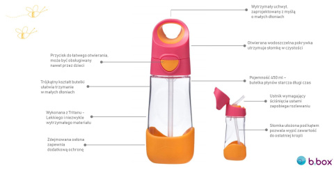 B.box Bidon Butelka tritanowa ze słomką 450 ml, Indigo Rose